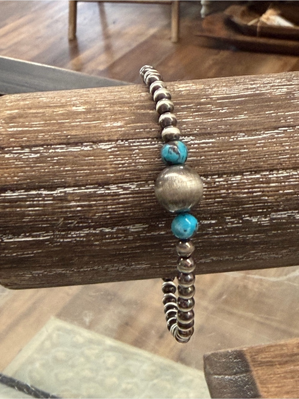 Turquoise Bead & Silver Accent Stretch Bracelet - Women Jewelry